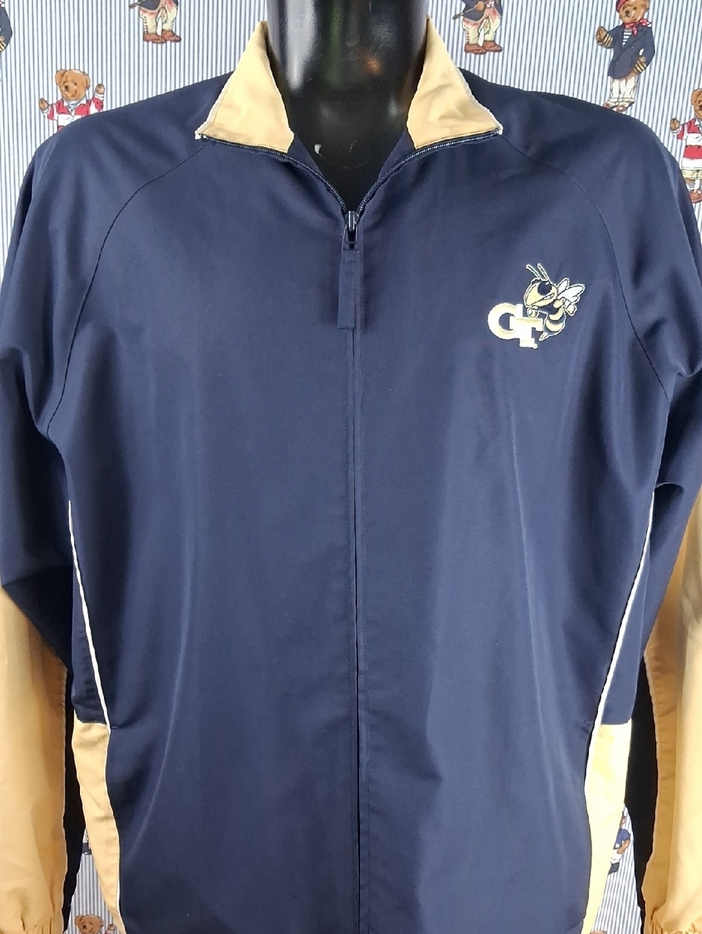 Grorgia Tech Yellow Jackets Full Zip Blue & Gold Collegiate Lg Lined Windbreaker